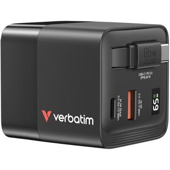 Adattatore di ricarica versatile con cavo USB-C estensibile, GaN, 65W, nero: alimentatore Power Delivery compatto - per laptop, tablet e videogiochi