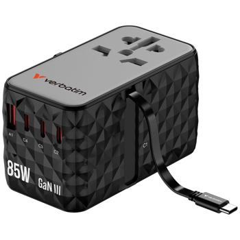 Charging adapter, Charge‘n‘Travel, GaN III, 85W, black: Universal travel charger worldwide for USB devices & laptop