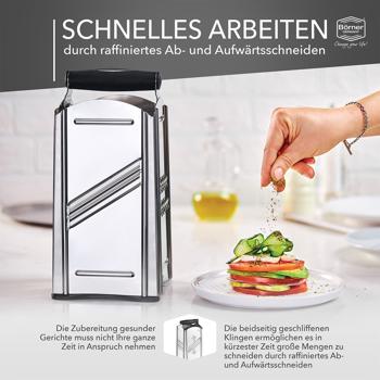 Preview: Profi Vierkantreibe mit Auffangbehälter und Fruchthalter: Schnelle Käse- & Gemüsereibe für perfekte Rösti & Salate
