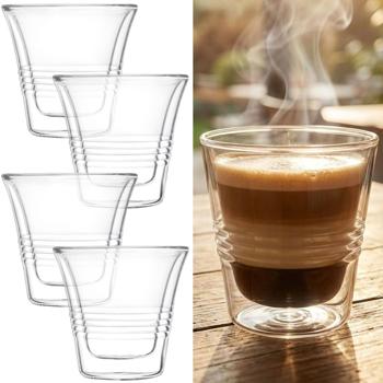 Lot de 4 verres double paroi avec relief 70 ml – verres à espresso & verres à shot, tasses espresso thermiques en borosilicate avec effet flottant, petits