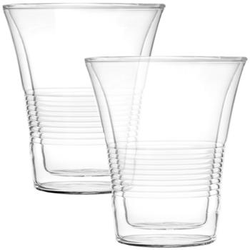 set di 2 raffinati bicchieri a doppia parete con scanalatura - 220 ml - Funzione Thermo per gustare al meglio caffè e tè