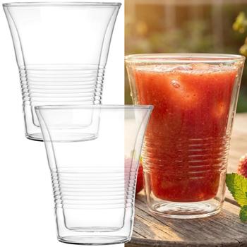 Set de 2 verres à double paroi avec relief 220 ml – verres isothermes pour café & thé, verres à café en borosilicate avec effet de lévitation, résistants à la chaleur