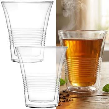 Lot de 2 verres à double paroi avec relief 330 ml – verres thermiques pour café & thé, verres à café en borosilicate avec effet flottant résistants à la chaleur