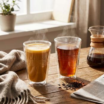 2er-Set Thermogläser mit Riffelung, doppelwandig – 300 ml – Doppelwandgläser für besten Genuss von Kaffee & Tee mit Schwebeeffekt