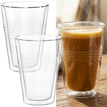 Lot de 2 verres à double paroi avec relief 300 ml – verres thermiques pour café et thé, verres à café en borosilicate avec effet flottant résistants à la chaleur