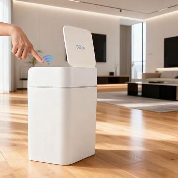 Preview: Lot de poubelles à capteur, 12 L et 16 L – ouverture automatique par capteur de mouvement – hygiéniques et sans contact – pour maison, cuisine et bureau – blanc