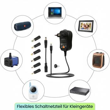 Preview: Universal Netzteil 3-12V 600mA 7,2W inkl. 6 Adapter, Pol-Wender & Schlüssel - Flexibles Schaltnetzteil für Kleingeräte, effizient & sicher