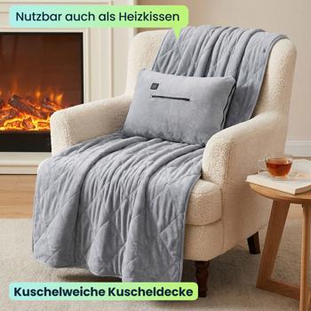 Preview: Heizdecke 135x180 cm aus Polarfleece mit Druckknöpfen, elektrische Wärmedecke mit 3 Stufen, auch als Heizkissen nutzbar, kuschelweiche Kuscheldecke