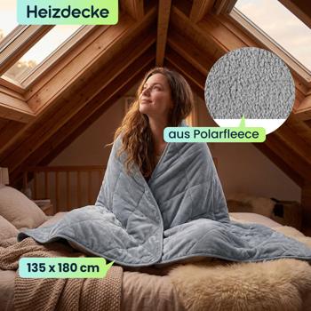 Preview: Heizdecke 135x180 cm aus Polarfleece mit Druckknöpfen, elektrische Wärmedecke mit 3 Stufen, auch als Heizkissen nutzbar, kuschelweiche Kuscheldecke