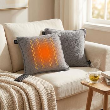 Preview: Set di 2 cuscini riscaldanti di lusso 45 x 45 senza fili – cuscini termici in velluto con batteria da 5000mAh, 3 livelli, USB e morbida imbottitura – caldo benessere delicato per la vostra casa