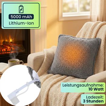 Preview: 2er-Set Luxus Heizkissen 45x45 kabellos – Samt-Wärmekissen mit 5000mAh Akku, 3 Stufen, USB & weiche Füllung - Sanfte Wohlfühlwärme für Ihr Zuhause