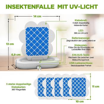 Preview: Insektenfalle mit UV-Licht und Klebefolie: Ein geruchloser Insektenvernichter für Wohnraum, Schlafzimmer & Camping