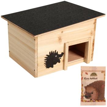 Kit di casette per ricci in legno resistenti alle intemperie con cibo per ricci - Rifugio invernale e estivo resistente alle intemperie - Aiuto per tutto l‘anno per i ricci in giardino
