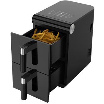 Friggitrice ad aria calda doppia XXL 11L, nera, con funzione Sync – Friggitrice ad aria professionale per una cottura coordinata senza olio e grassi, 1700W
