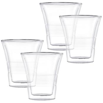 set di 4 eleganti bicchieri a doppia parete con scanalature - 330 ml - Funzione Thermo per gustare al meglio caffè e tè