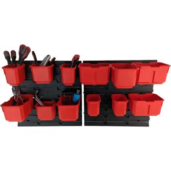 Preview: Hochwertige Werkzeugwand mit Werkzeugbehältern: Sichtlagerkästen mit Systemplatte für die professionelle Werkstatt - zur Organisation & Aufbewahrung