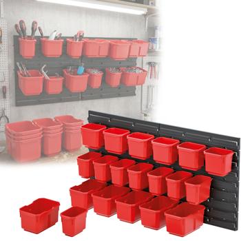 High-quality tool wall with tool bins: open-front bins with system panel for the professional workshop - for organization & storage
