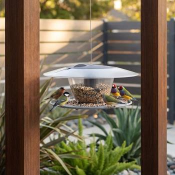 Preview: Modern bird house for hanging - durable & easy-care, stylish, stone-grey feeding station for lively wildlife in the garden