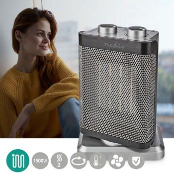 Preview: Termoventilatore PTC in ceramica 1500 W riscaldatore elettrico rapido con 2 livelli – sicuro, compatto ed efficiente per ufficio, camper e casa