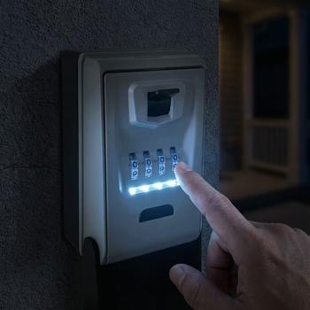 Coffre-fort à clés avec code lumineux à 4 chiffres ; cachette pour clés particulièrement sûre pour montage mural ; résistant aux intempéries grâce au capot de protection