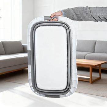 Preview: Set of 2 foldable laundry baskets 41 L – space-saving plastic laundry sorter with ventilation – ultra-flat 8.5 cm for laundry room & camping