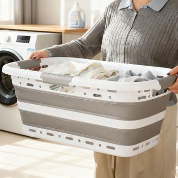 Preview: Set of 2 foldable laundry baskets 41 L – space-saving plastic laundry sorter with ventilation – ultra-flat 8.5 cm for laundry room & camping