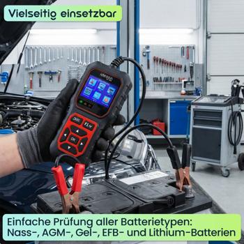 Preview: Digitaler 5-36V Batterietester mit 2.4 Zoll LCD Farbdisplay, Autobatterie Prüfgerät für Nass AGM Gel EFB Lithium, 12V 24V Starttest