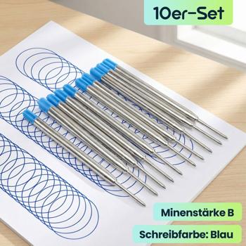 Preview: 10er-Set Kugelschreiber-Minen in Minenstärke B, Blau – Universelle Ersatzminen für Kugelschreiber – Langlebig für Büro und Alltag