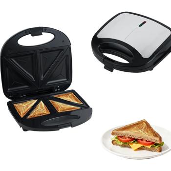 Sandwich maker per 2 sandwich con potenza di 850 Watt, rivestimento antiaderente, manico Cool-Touch, tostapane per sandwich per una cucina veloce