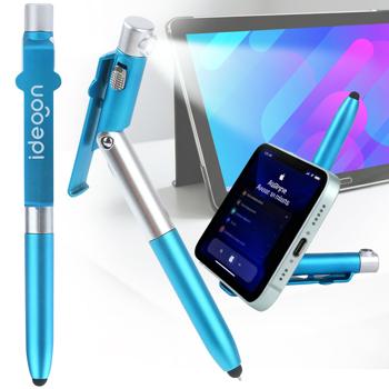 Preview: Penna a sfera 4-in-1 con lampada LED, pennino touch per tablet e funzione supporto per cellulare, set da 5 – set di penne multifunzione per ufficio, uso quotidiano e viaggio