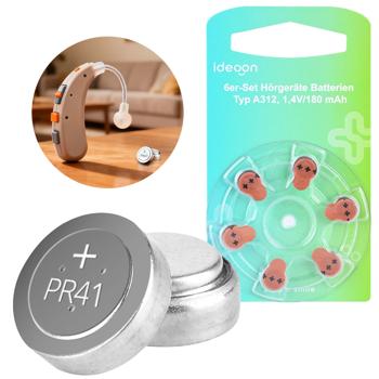 6er-Set Hörgeräte-Batterien Typ 312 A312 (PR41, ZL3, R312AE) – 1,4V Knopfzellen mit 180 mAh Kapazität – Zuverlässige Energie mit brauner Kennzeichnung