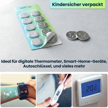 Preview: 10er Set CR2450 Lithium Knopfzellen 3V Batterien, 620 mAh hohe Kapazität, langlebige 3 Volt Batterie für Autoschlüssel und Smart Home Geräte