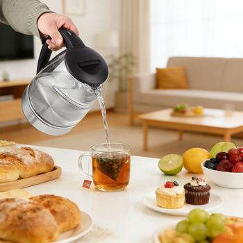 Preview: Elegant 1.8 L glass kettle with blue LED light, stainless steel, 2200 W – tea kettle with automatic shut-off & boil-dry protection