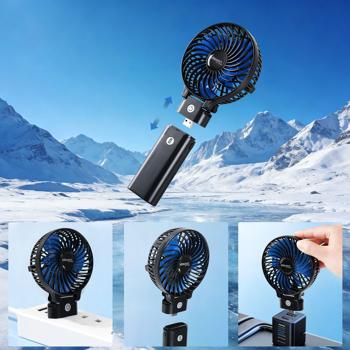 Preview: Powerful 5200 mAh battery handheld fan with power bank table fan: USB travel fan, 3 speeds, portable mini fan