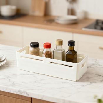 Preview: 12-piece extendable kitchen cabinet organizer set (28–48 cm) – adjustable shelf insert for order in cabinet & fridge – foldable, white