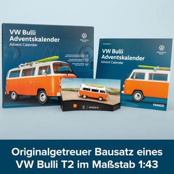 Preview: Exklusiver VW Bulli Adventskalender T2 - Mega Geschenk für Männer & Oldtimer Fans - Modellbausatz mit Original Motorsound & Buch