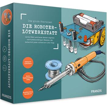 Officina di saldatura per robot - Kit completo: emozionante kit didattico per principianti - saldatore, stagno e robot segui-linea – dai 14 anni