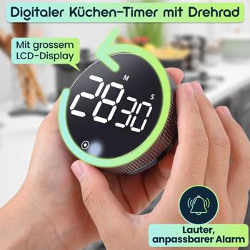 Preview: 2er-Set Digitaler Küchen-Timer mit Drehrad - Praktische Eieruhr mit Magnet, lautem Alarm, Countdown-Funktion & grossem LCD-Display