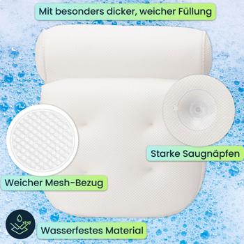 Preview: Luxuriöses Badewannen-Kissen für pure Entspannung - Ergonomische 2-Kammer-Nackenstütze - Das Wohlfühlkissen für Ihr Bad