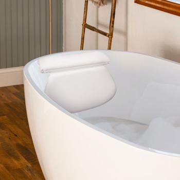 Preview: Confortevole cuscino per vasca da bagno con 2 camere e ventose (36x31x4cm, bianco) - supporto per schiena, testa e collo - massimo relax nella vasca da bagno