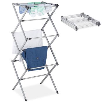 Efficiente portabiancheria pieghevole ed estensibile, grigio: una torre portabiancheria flessibile con 11 aste per un‘asciugatura rapida