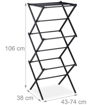 Preview: Séchoir à linge pliable & extensible noir - Tour à linge flexible 11 barres - Gain de place pour petits espaces - Métal/Plastique 106x74x38cm - Charge 5kg