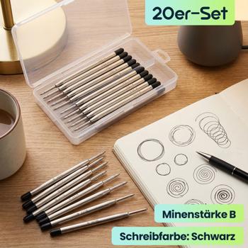 Preview: 20er-Set Kugelschreiber-Minen in Minenstärke B, Schwarz – Universelle Ersatzminen für Kugelschreiber – Langlebig für Büro und Alltag