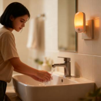 Preview: Set of 2 plug-in LED night lights with motion detector & dusk sensor, socket orientation light, 11 lm warm white, for hallway, stairs & children‘s room