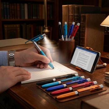 Penna a sfera 4-in-1 con lampada LED, pennino touch per tablet e funzione supporto per smartphone, set da 10 – set di penne multifunzione per ufficio, uso quotidiano e viaggio