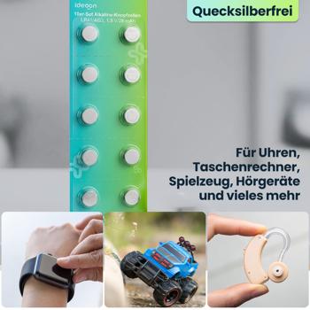 Preview: 20er-Set Alkaline Knopfzellen LR41 AG3 1,5V 28mAh hochwertige Batterien quecksilberfrei für Uhren Taschenrechner Spielzeug und Hörgeräte