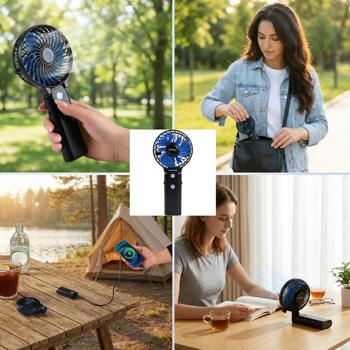 Preview: Set of 2 powerful rechargeable handheld fans 5200 mAh power bank table fan: USB travel fan, 3 speeds, portable mini fan