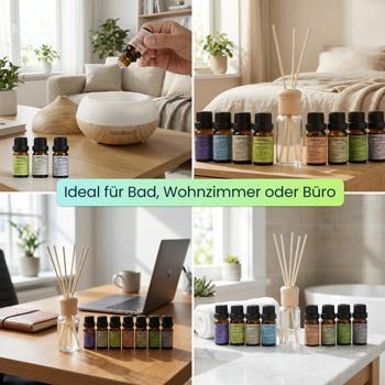 Preview: Raumparfüm-Set mit 8 Duftölen & 48 Rattan-Stäbchen