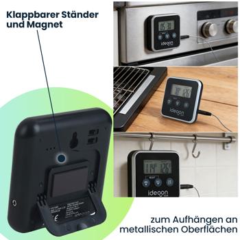 Preview: Digitales Fleischthermometer & Ofenthermometer mit Timer bis 300 Grad, Kabelgebundenes Braten- und Grillthermometer, für BBQ, Grill, Smoker, Backofen