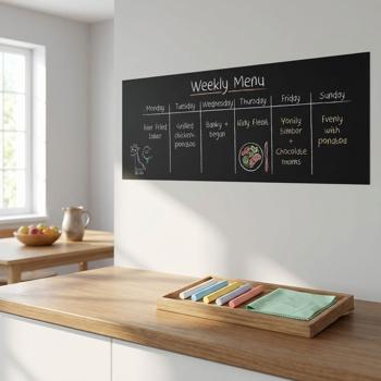 Preview: Pellicola lavagna autoadesiva 60 x 200 cm incl. 5 gessetti e pad di pulizia – pellicola da parete come lavagna e memo board per cucina, cameretta e ufficio